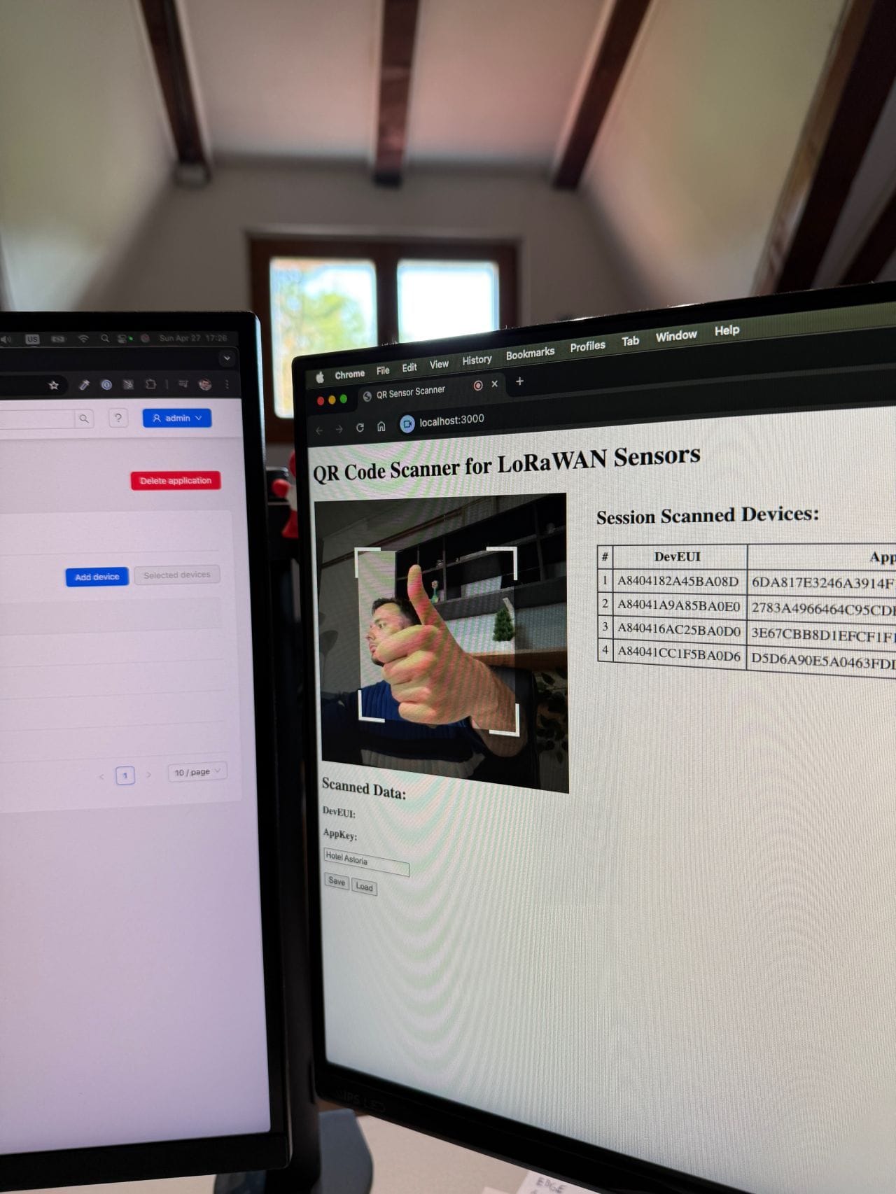 Node.JS app for reading LoRaWAN device QR